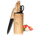 hecef 6-Piece Stainless Steel Kitchen Knife Set with Olive Wood Handle