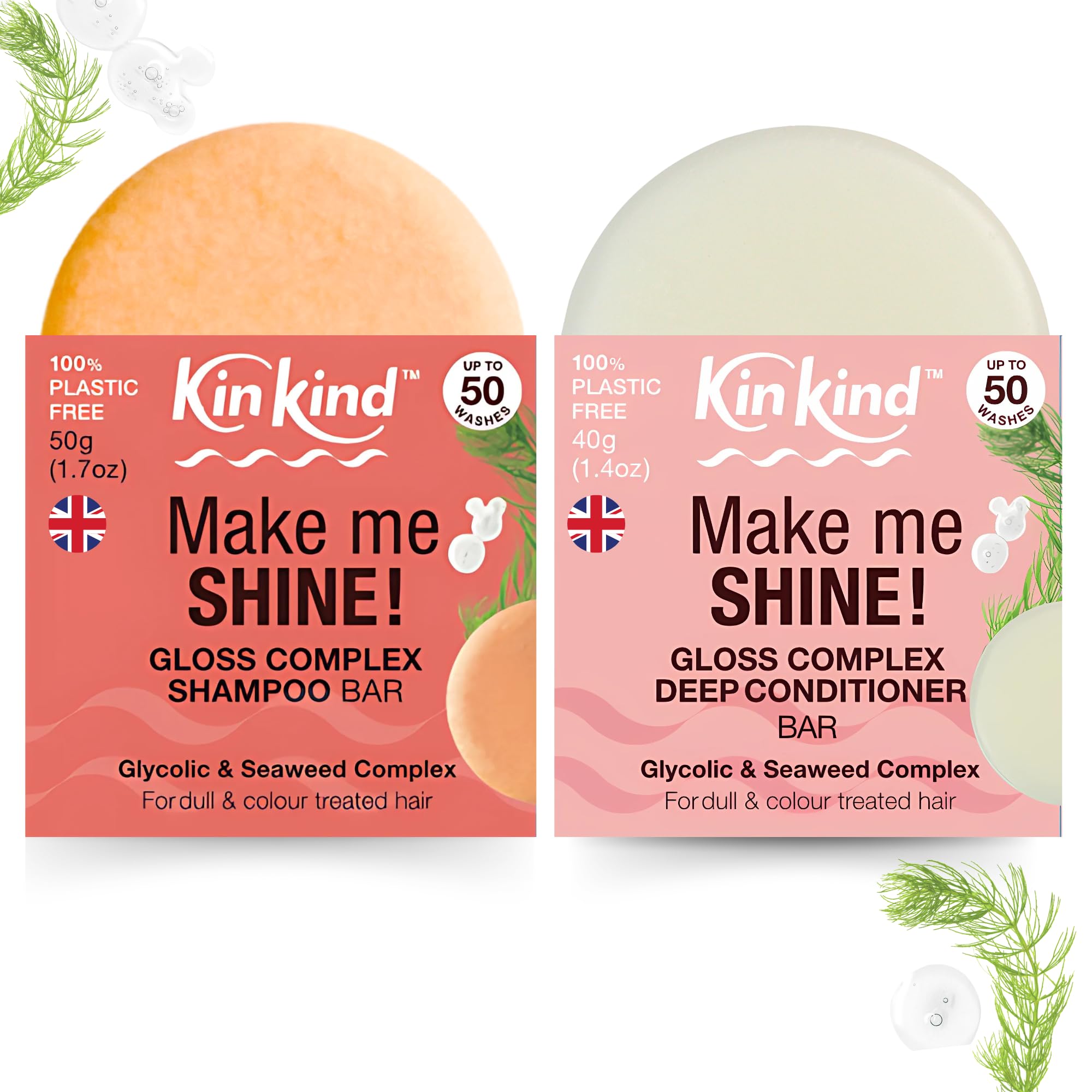KinKind Glycolic Gloss Shampoo and Conditioner Bar Set for Coloured Hair