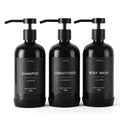 Janxin 3-Pack Refillable Shampoo Bottles | 600ml Shower Dispenser - Black