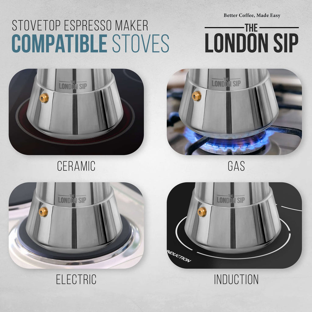 The London Sip Stainless Steel Moka Pot – 6 Cup Induction Espresso Maker