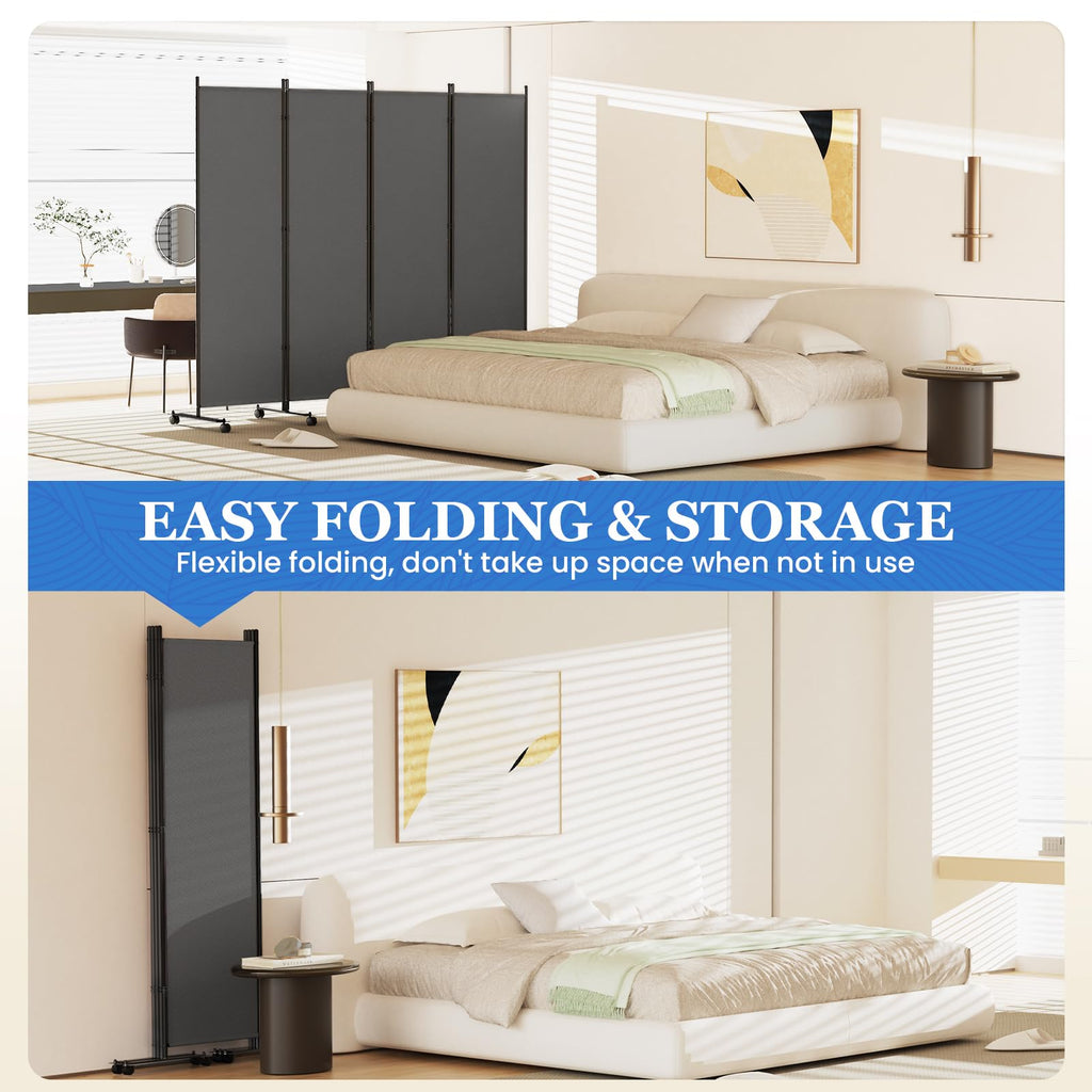 6 Panel Room Divider 183CM Folding Privacy Screens with Lockable Wheels - image 5