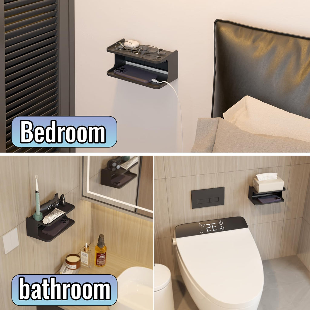 sciuU 2-Layer Structure Bedside Wall Shelf Organizer - Universal Wall Mount - image 2