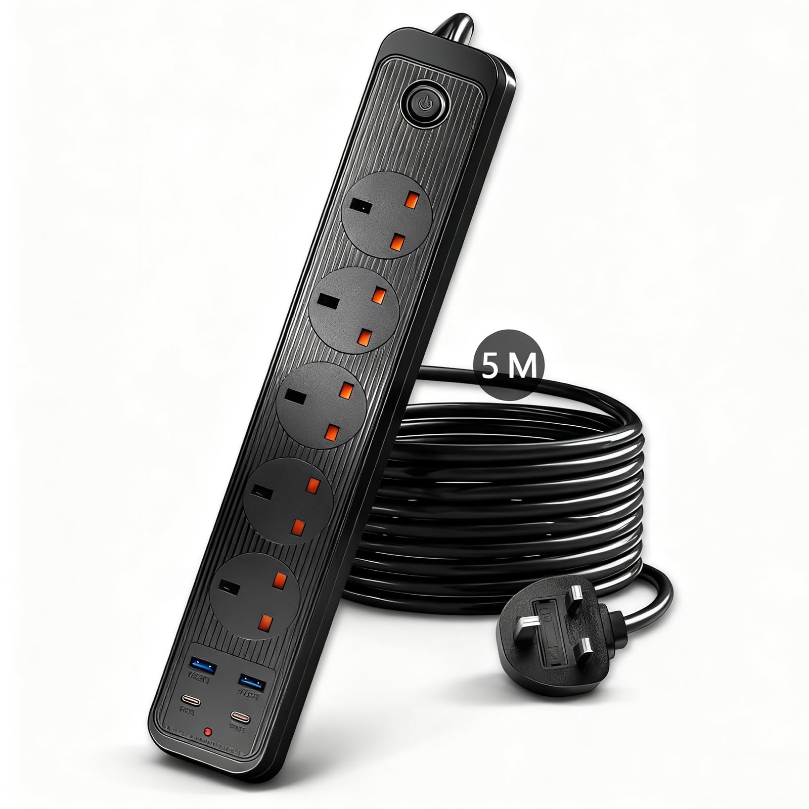 Jolof Store 5M Extension Lead with 4 USB Slots (2 Type C) – Black