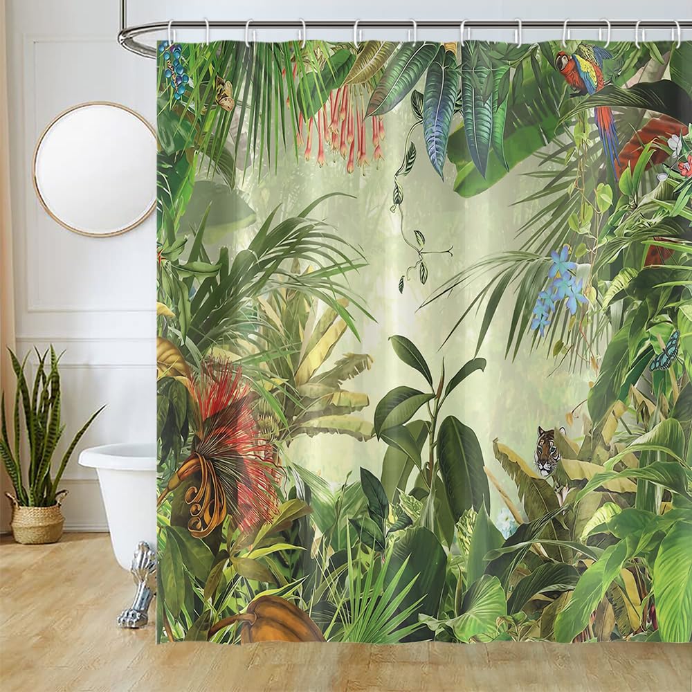 Uiiooazy Forest Shower Curtain | Tropical Palm Leaves Waterproof Polyester