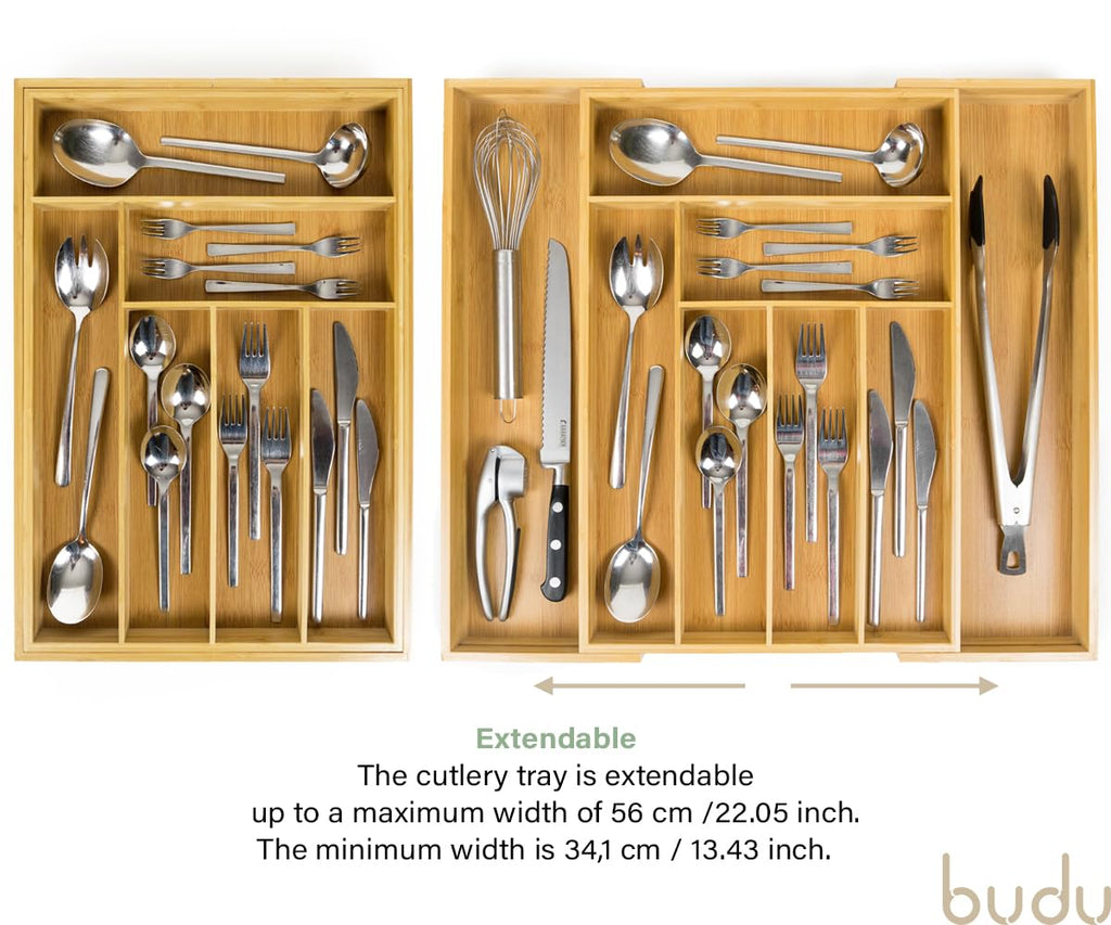 Budu Besteckkasten aus Bambus – Ausziehbarer Schubladen-Organizer (50 cm)