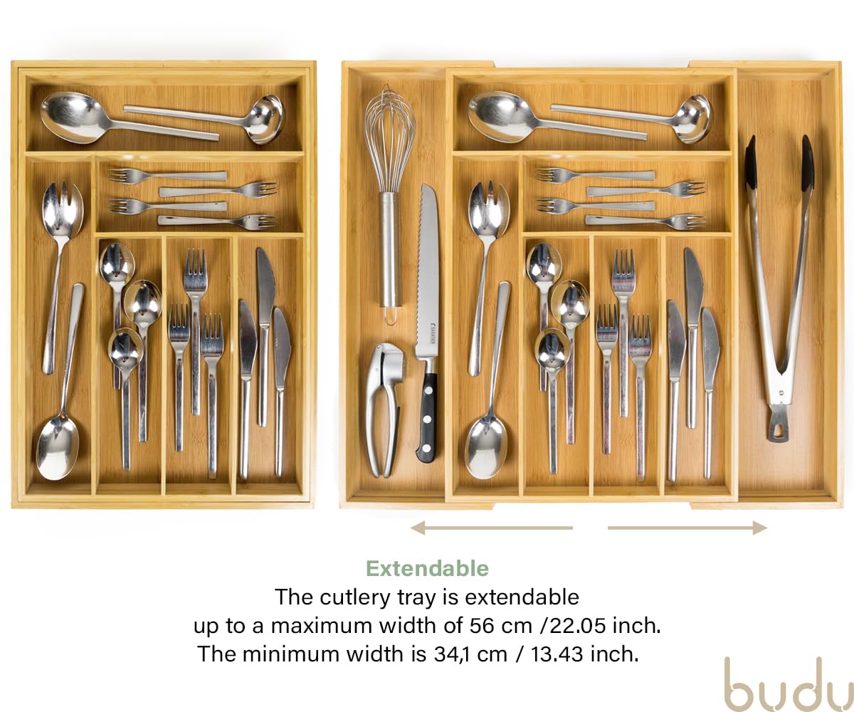 Budu Besteckkasten aus Bambus – Ausziehbarer Schubladen-Organizer (50 cm)