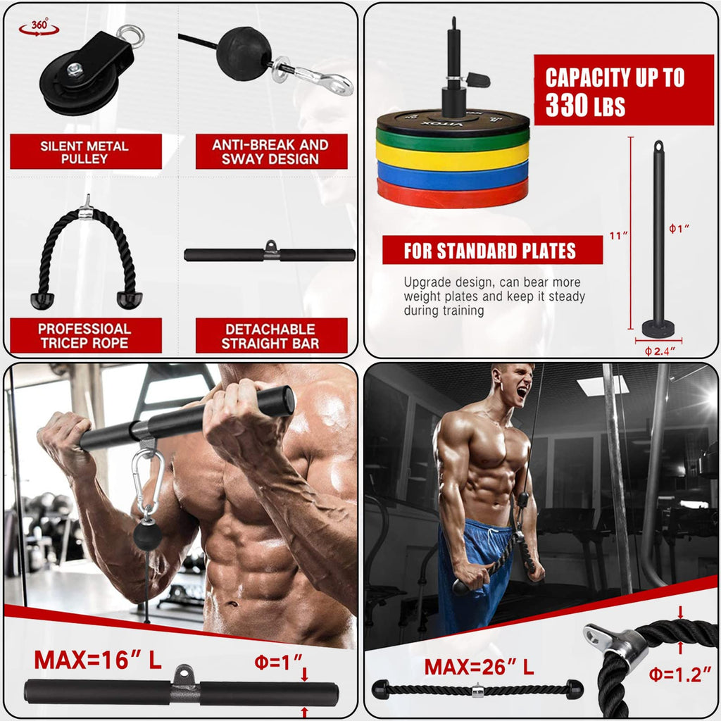 Taeku LAT Pulley System - Home Gym Cable Machine with 100" Nylon Rope