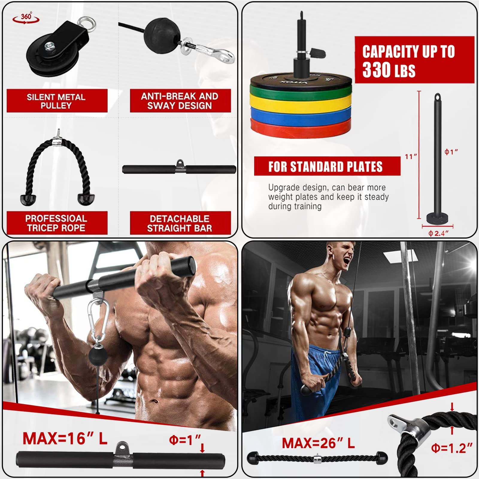 Taeku LAT Pulley System - Home Gym Cable Machine with 100" Nylon Rope