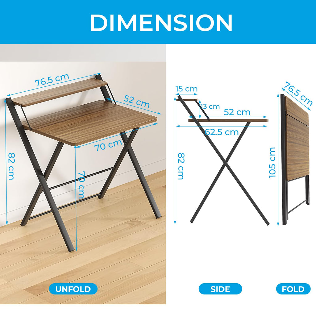 GreenForest No Assembly Required Folding Desk with Monitor Shelf,Espresso - image 2