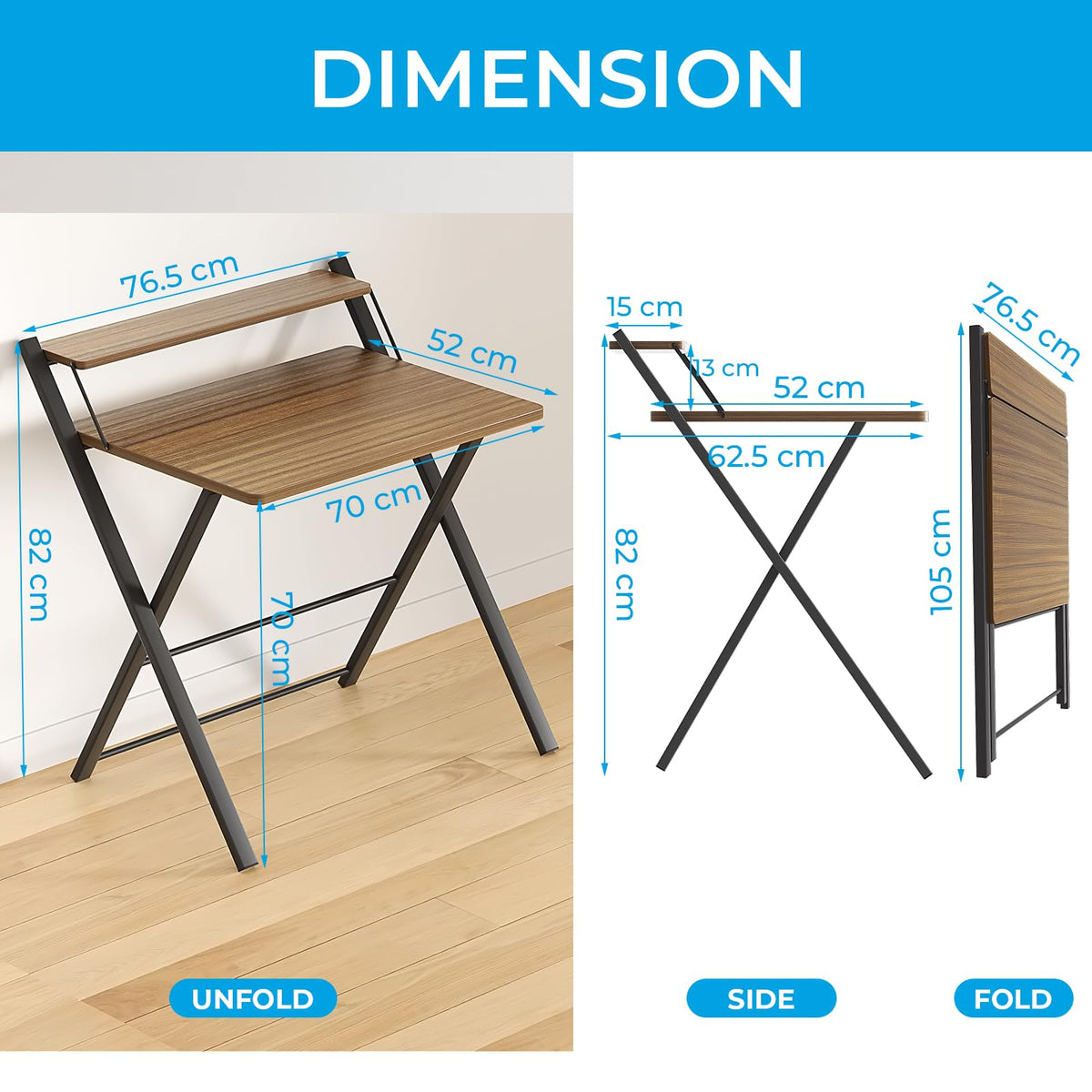 GreenForest No Assembly Required Folding Desk with Monitor Shelf,Espresso - image 2