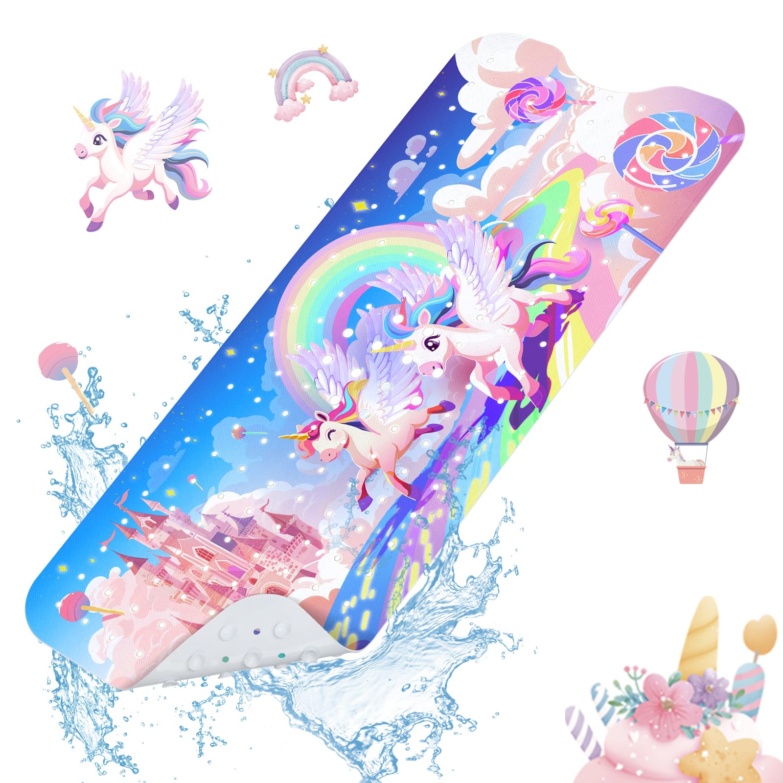 SHUCHING Non-Slip Baby Bathtub Mat – Extra Long 100x40cm Unicorn PVC