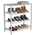 HOME BI 4-Tier Industrial Shoe Rack | Metal Storage Shelf with MDF Top, White