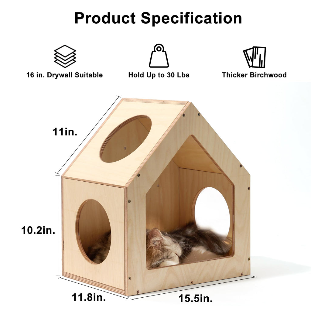 FUKUMARU Wall Mounted Cat House – Birch Plywood Condo and Kitten Shelf
