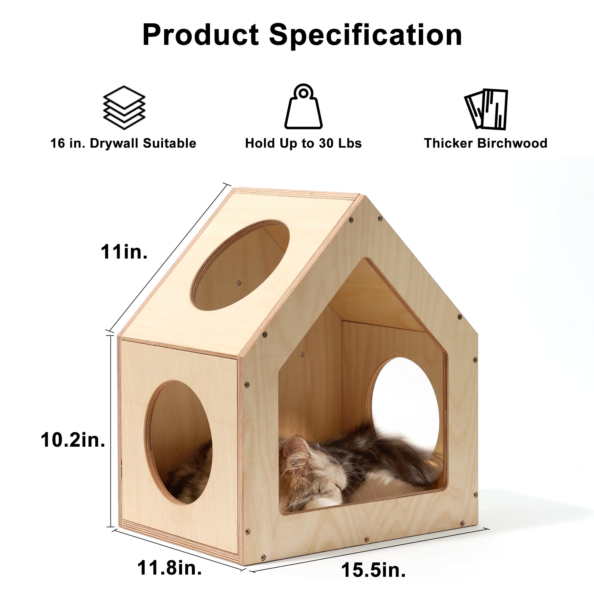 FUKUMARU Wall Mounted Cat House – Birch Plywood Condo and Kitten Shelf
