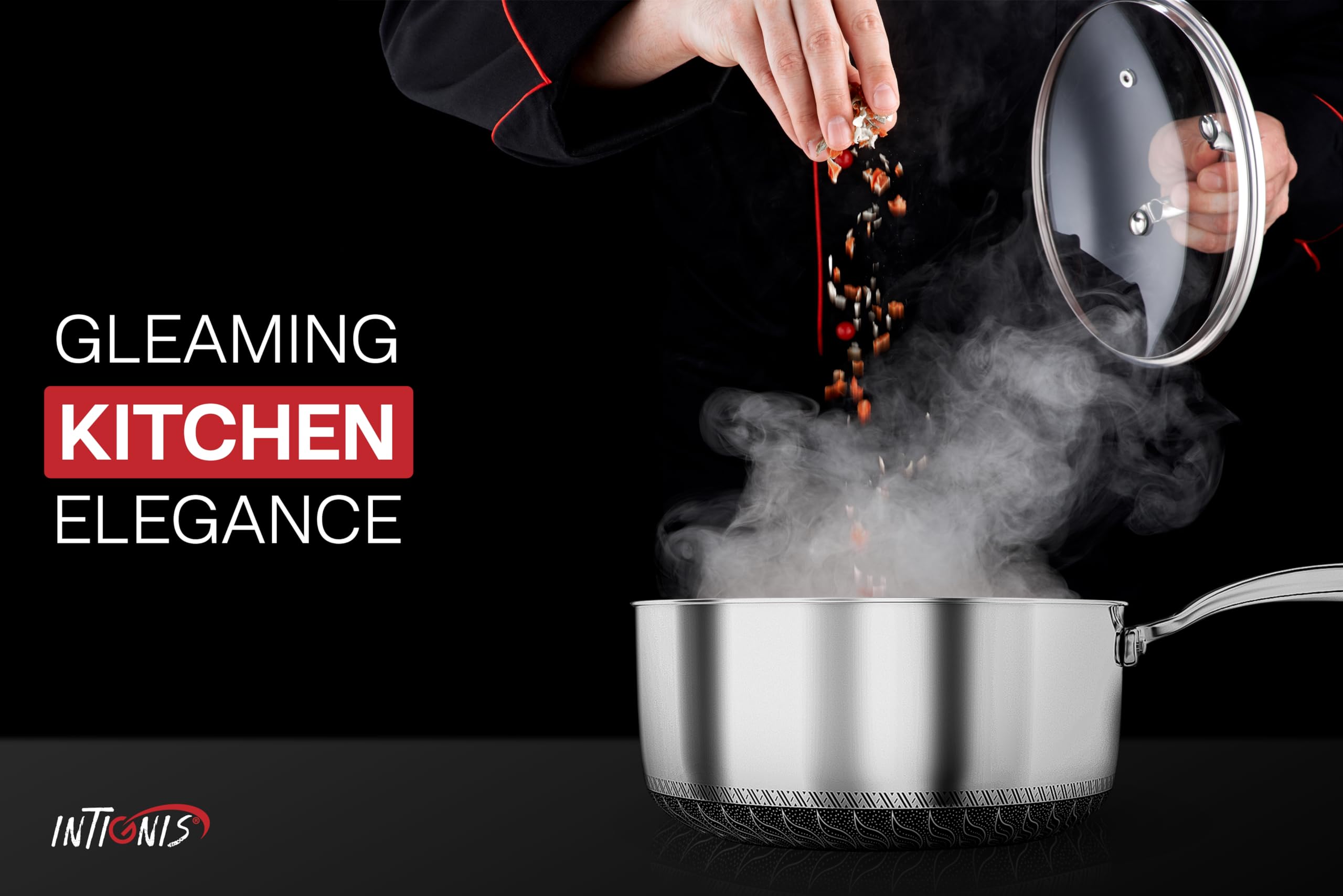 INTIGNIS 20cm Nonstick Saucepan with Lid – 2L Stainless Steel Induction Pot