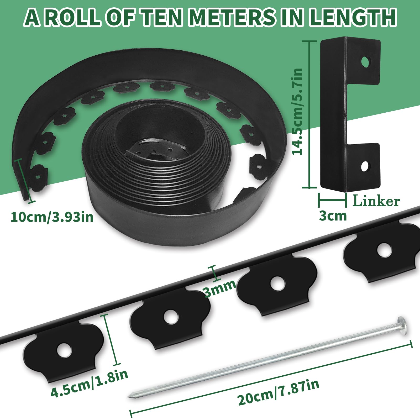 YEEBECA Flexible Lawn Edging Kit | 33ft Garden Border with 30 Steel Anchors