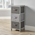 3 Drawer Grey Wooden Tallboy – Fabric Storage Unit