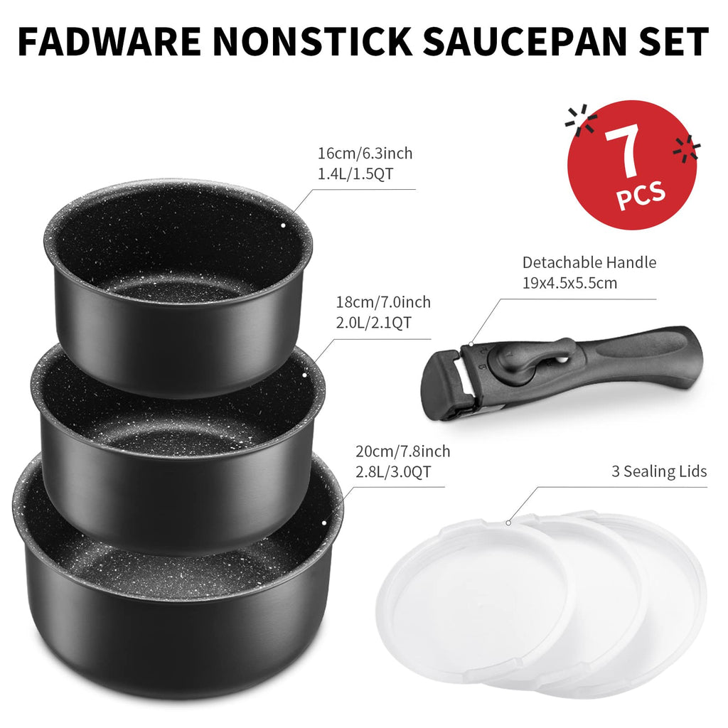 Fadware 4-Piece Non-Stick Saucepan Set with Removable Handle | Induction