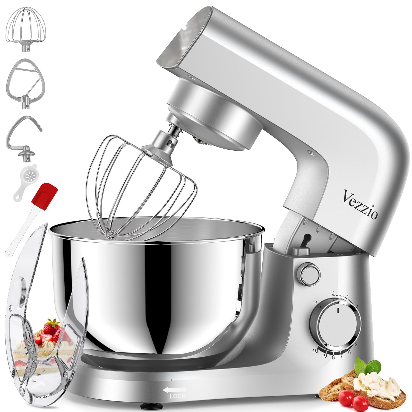Vezzio Small Stand Mixer | 4.5L 1500W 10-Speed Electric Kitchen Mixer