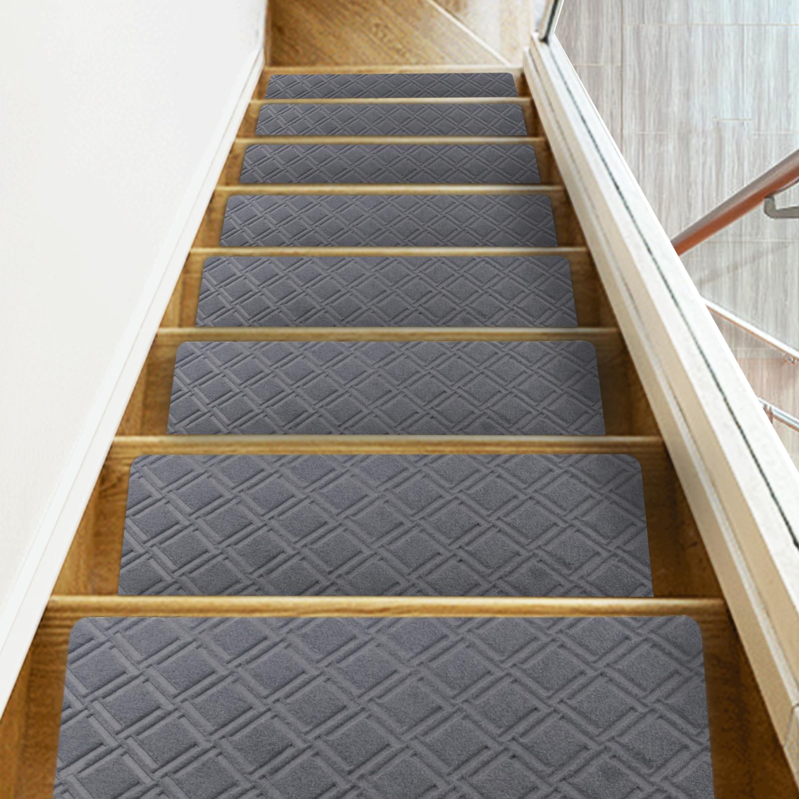 Triceratops Non-Slip Stair Treads - 14-Pack Washable Wool Blend Runners