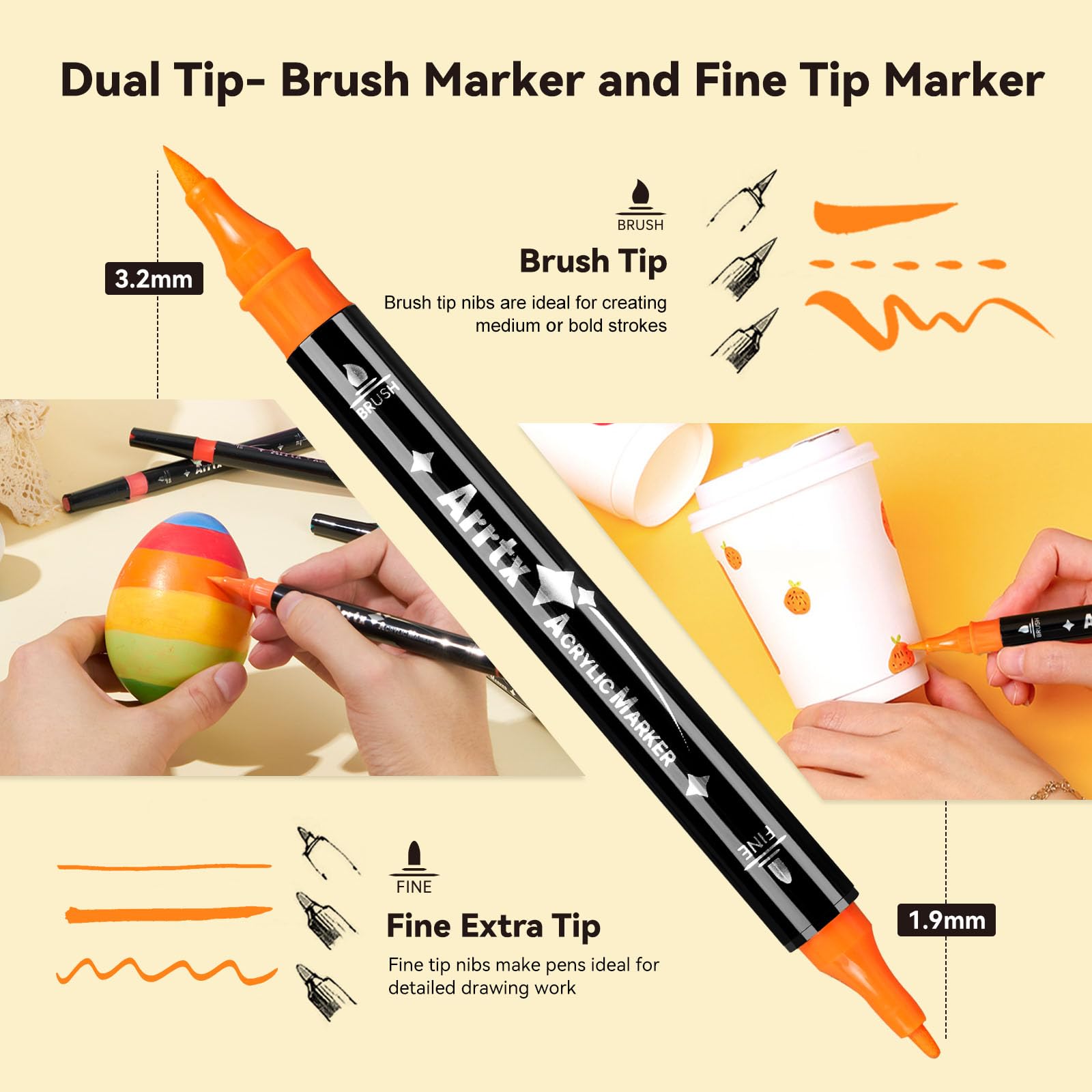 Arrtx 64 Colors Acrylic Paint Pens | Dual Tip Markers for Rock Painting