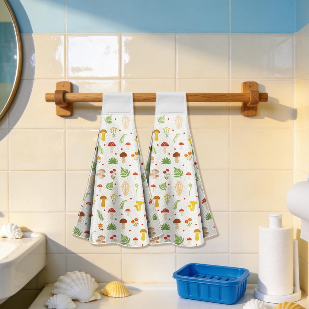 CUTHOLLOW 2 Pcs Simple Fresh Mushroom Hanging Kitchen Towels with Loop - image 5