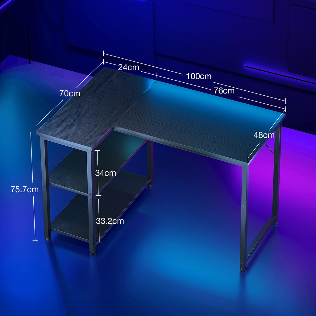 Coleshome L Shaped Gaming Desk for Small Space, 100x70 cm Black - image 3