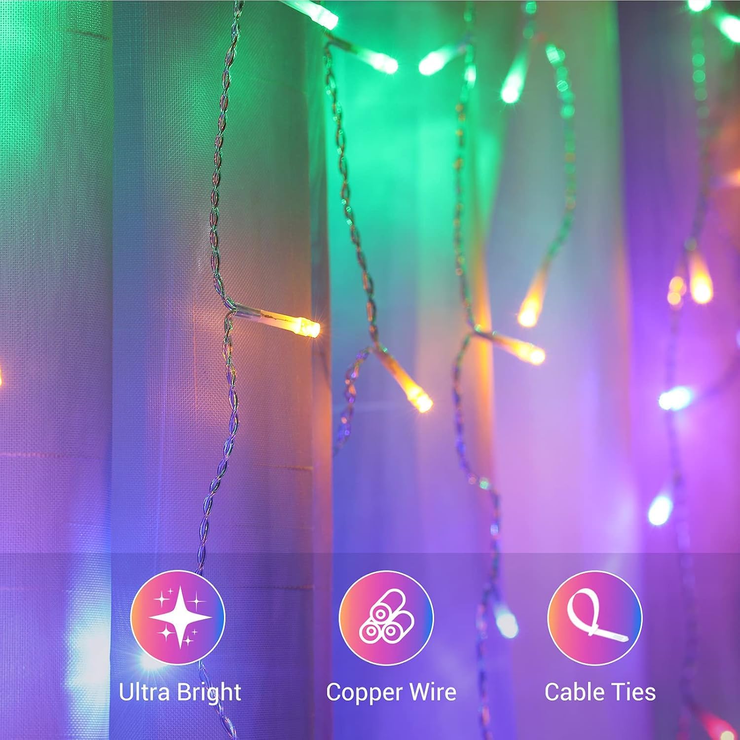 GlobaLink 400LED Outdoor Icicle Lights | 10M Multicolored Fairy Lights