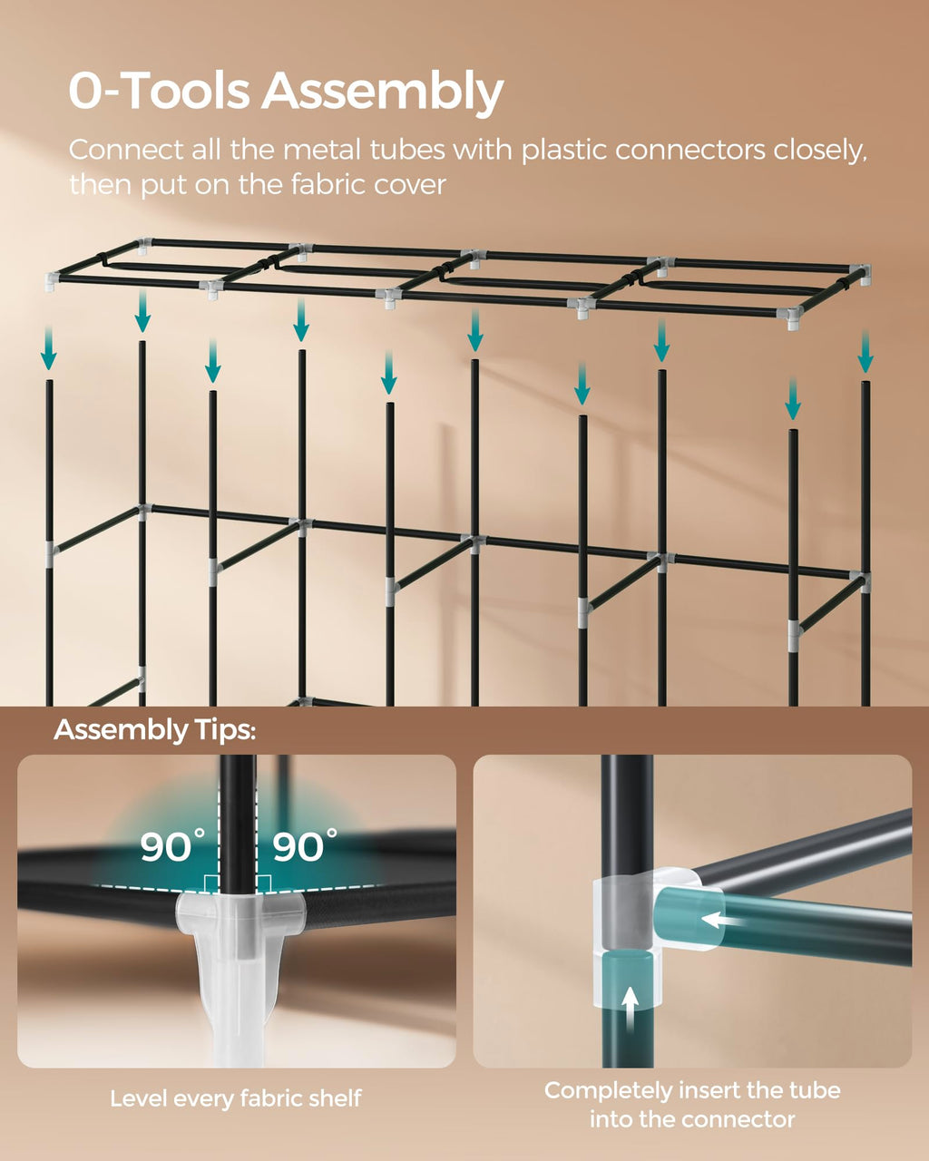 SONGMICS Portable Clothes Wardrobe – Large Fabric Closet with 4 Rails