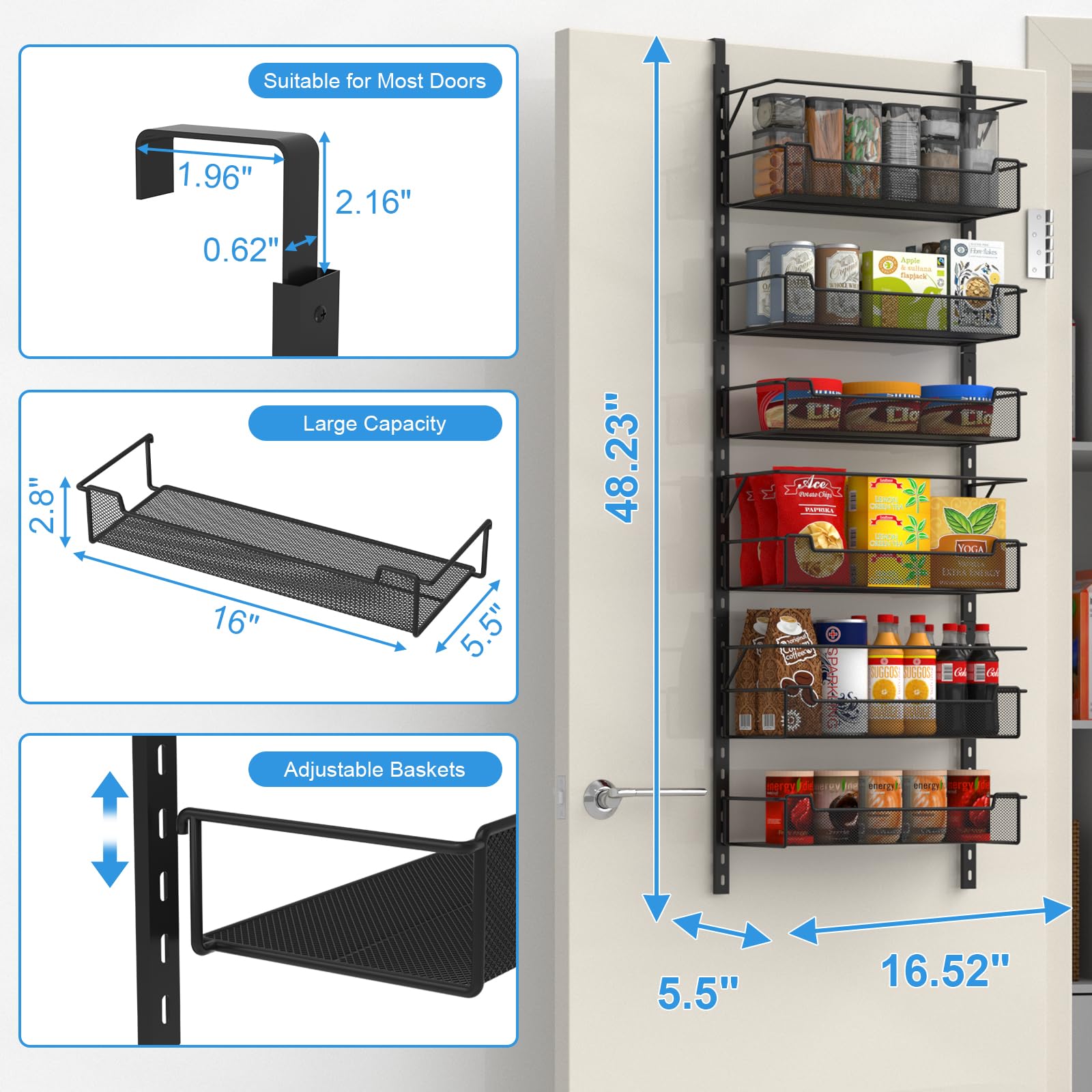 VyGrow 6-Tier Over the Door Pantry Organizer – Adjustable Metal Spice Rack