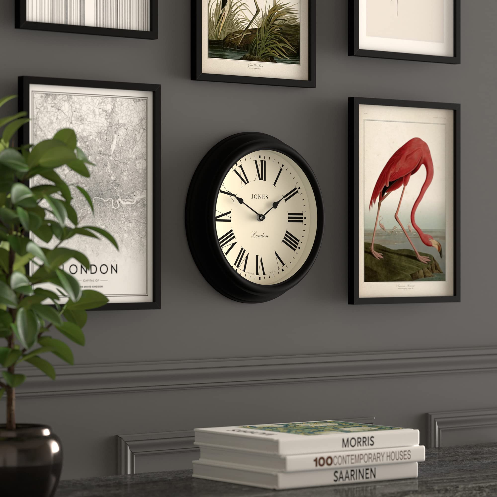 Jones Clocks Venetian Wall Clock | 30cm Black Roman Numeral Design
