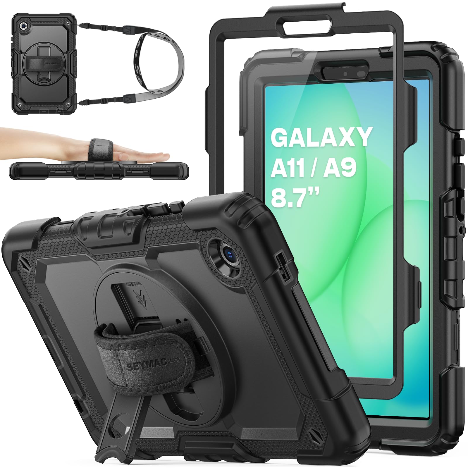 SEYMAC Shockproof Case for Samsung Galaxy Tab A11/A9 8.7 - Black