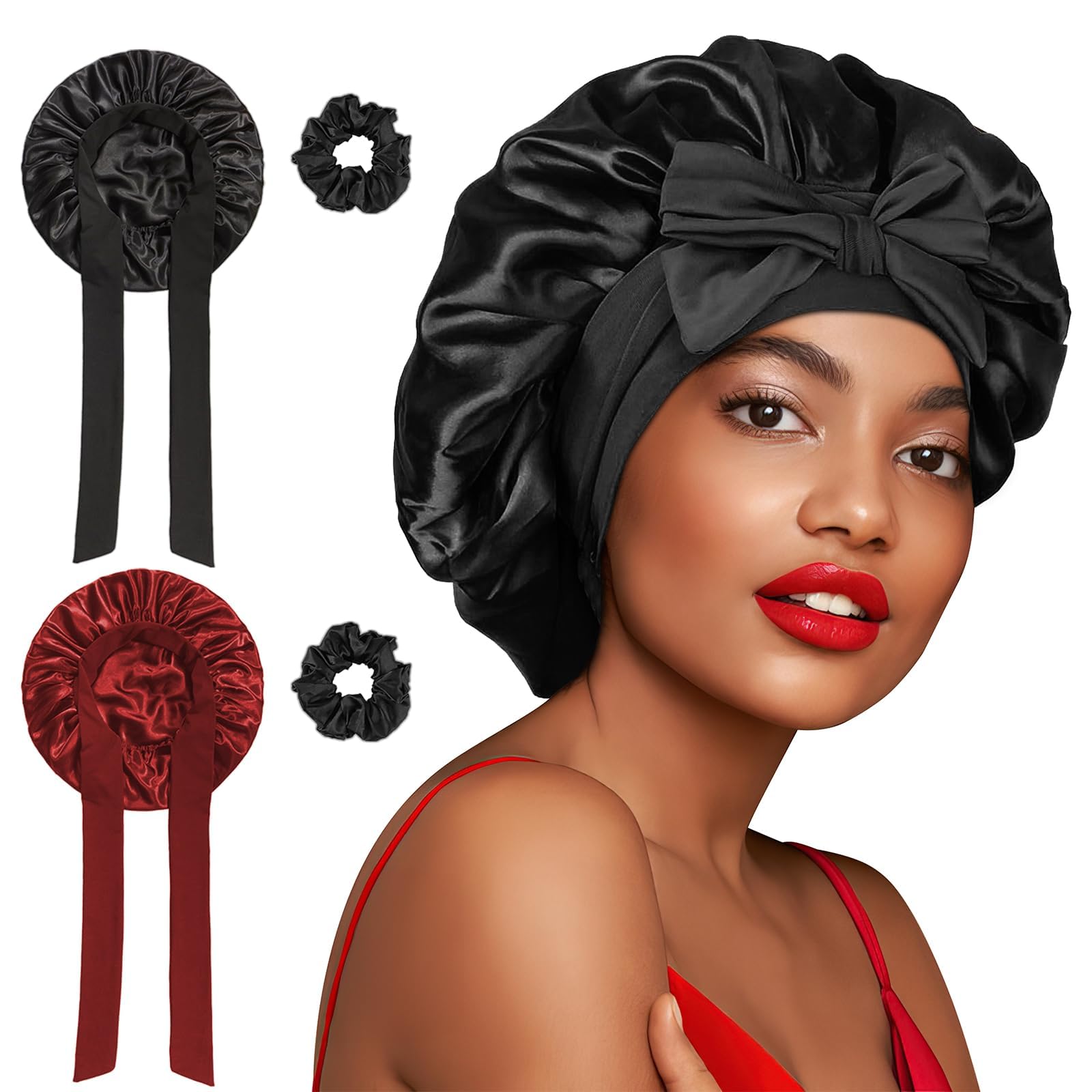 Silk Bonnet for Sleeping | 2 PCS Adjustable Satin Hair Bonnets