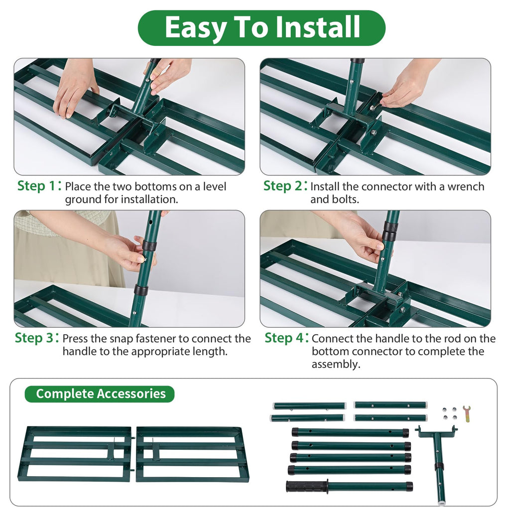 Signstek Stainless Steel Lawn Leveling Rake | 30" x 10" Ground Plate