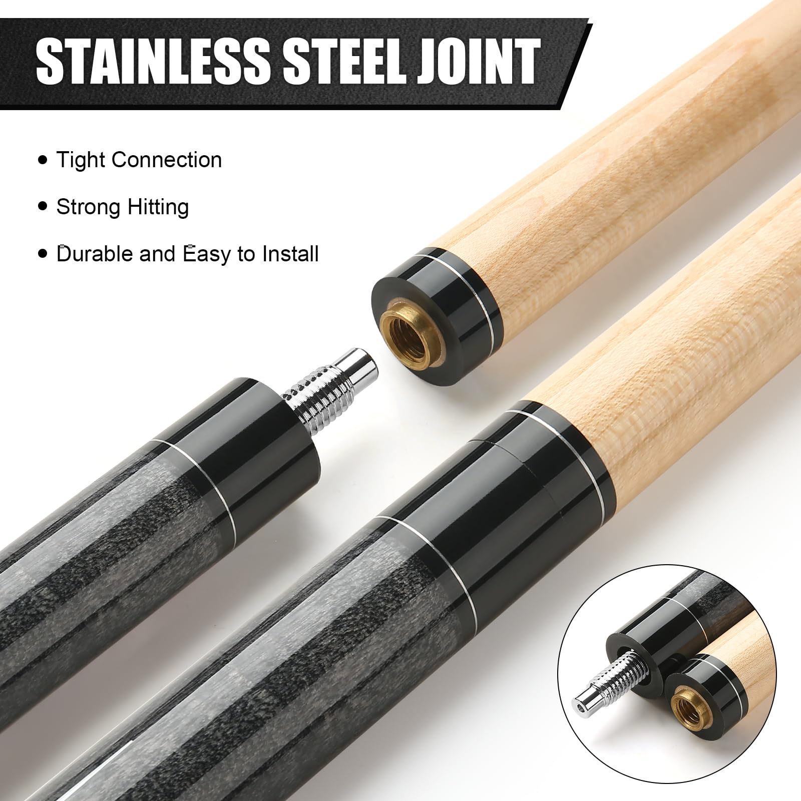 ASMPCUE 58" Canadian Maple Pool Cue | 13mm Tip Irish Linen Wrap - Gray