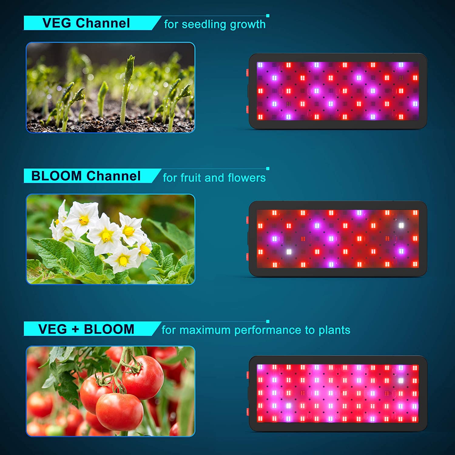 Phlizon 600W Full Spectrum LED Grow Light | Daisy Chain for 2x2ft Indoor Veg