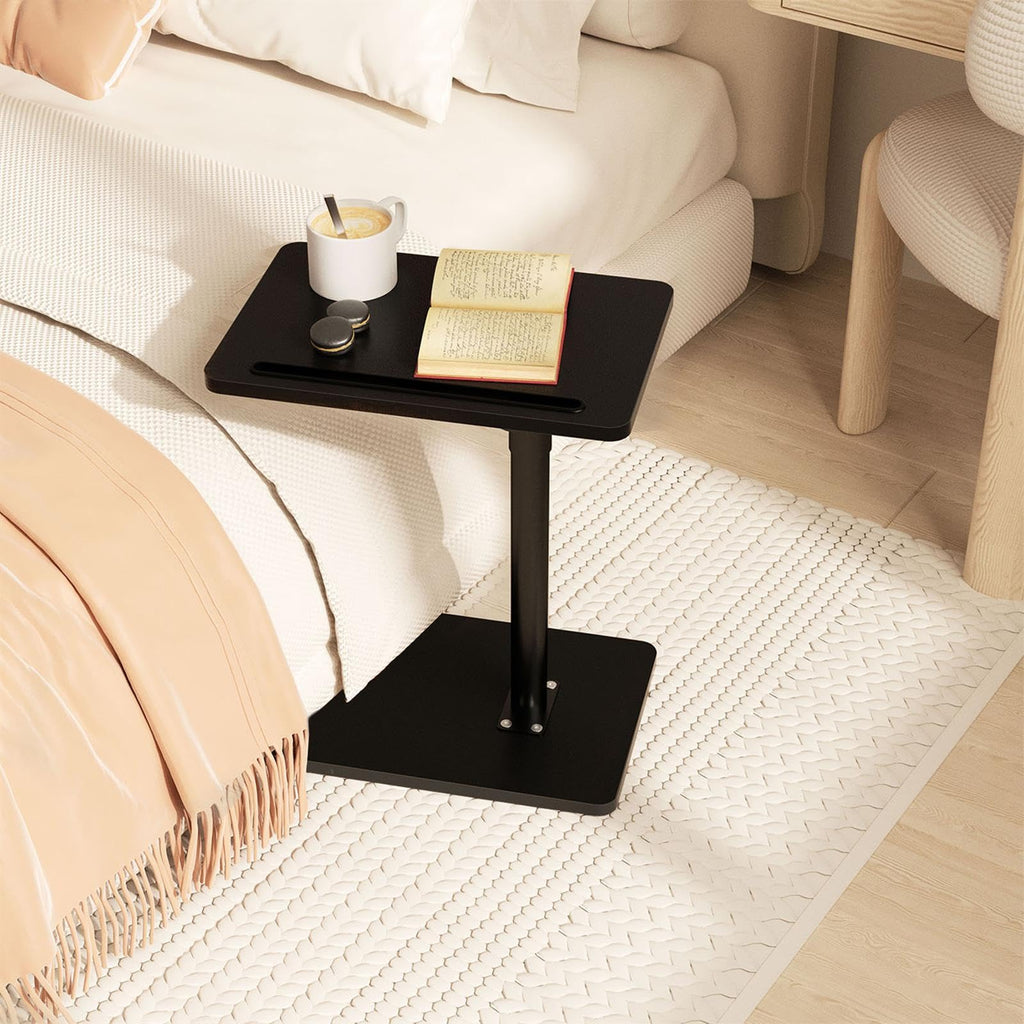 YUHFERA C-Shaped Side Table – 360° Swivel Height Adjustable Sofa Tray