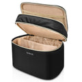 BELICOO Large Double-Layer Travel Makeup Bag with Mirror | Black PU Leather