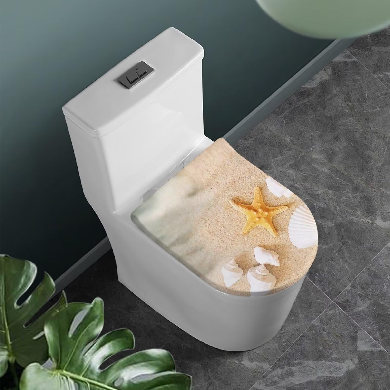 COEQINE Sea Beach Toilet Lid Cover | Soft Elastic Non-Slip Polyester