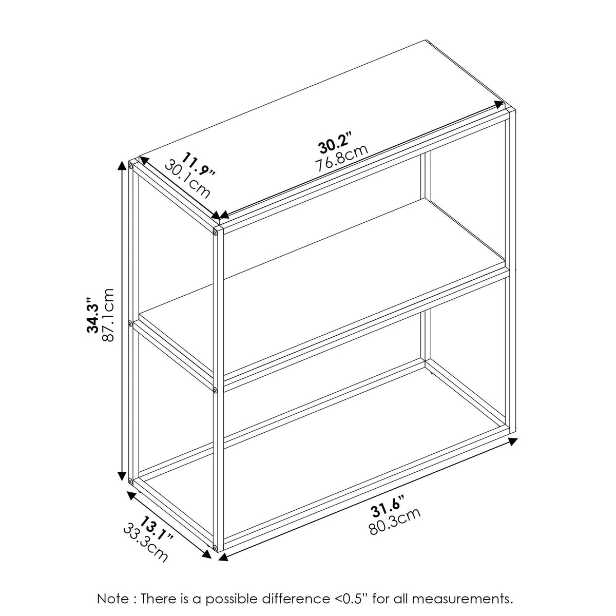 Furinno MORETTI 2-Tier Stackable Grey Book Shelf, Metal Frame Storage Shelves, Rectangular Display Shelf, Easy Assembly, for Organization and Storage - image 2