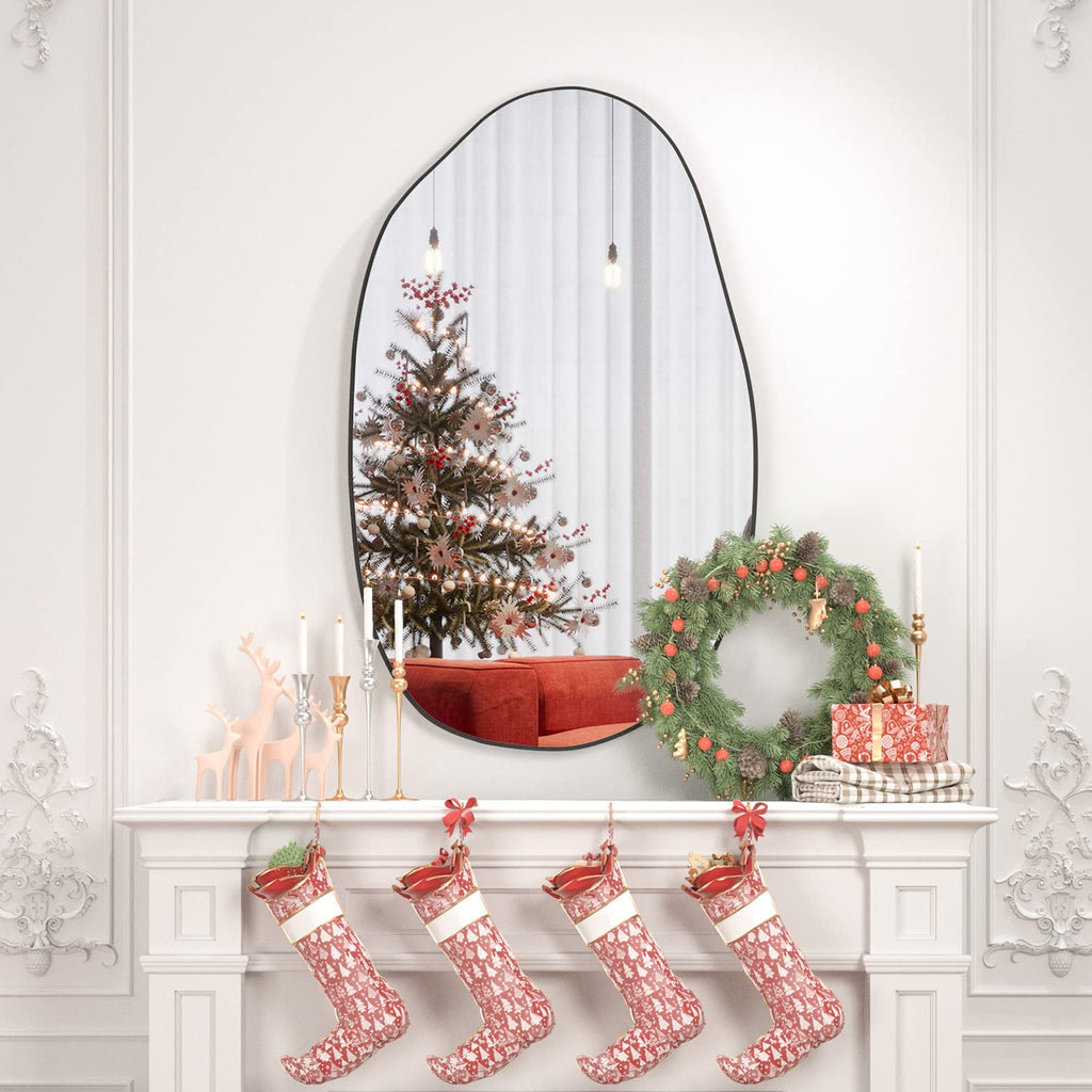 CASSILANDO Irregular Asymmetrical Wall Mirror | Black Wood Frame, 85x52cm