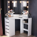 ELEGANT Corner Dressing Table with Hollywood LED Mirror & 5 Drawers - White