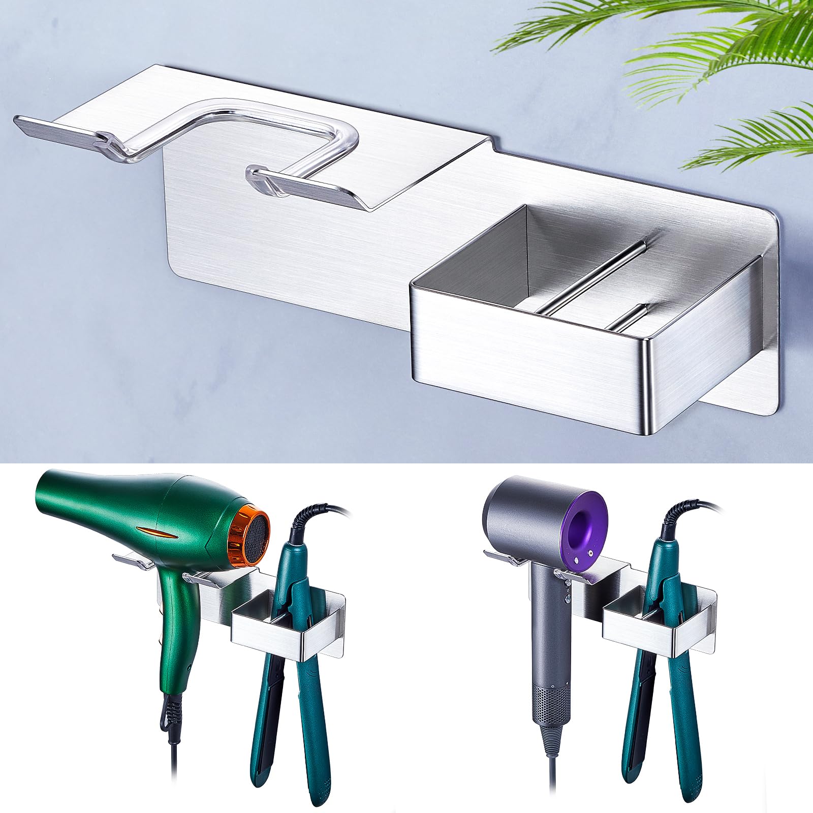 WAYASI Hair Dryer and Straightener Holder – Wall Mount Adhesive Organizer