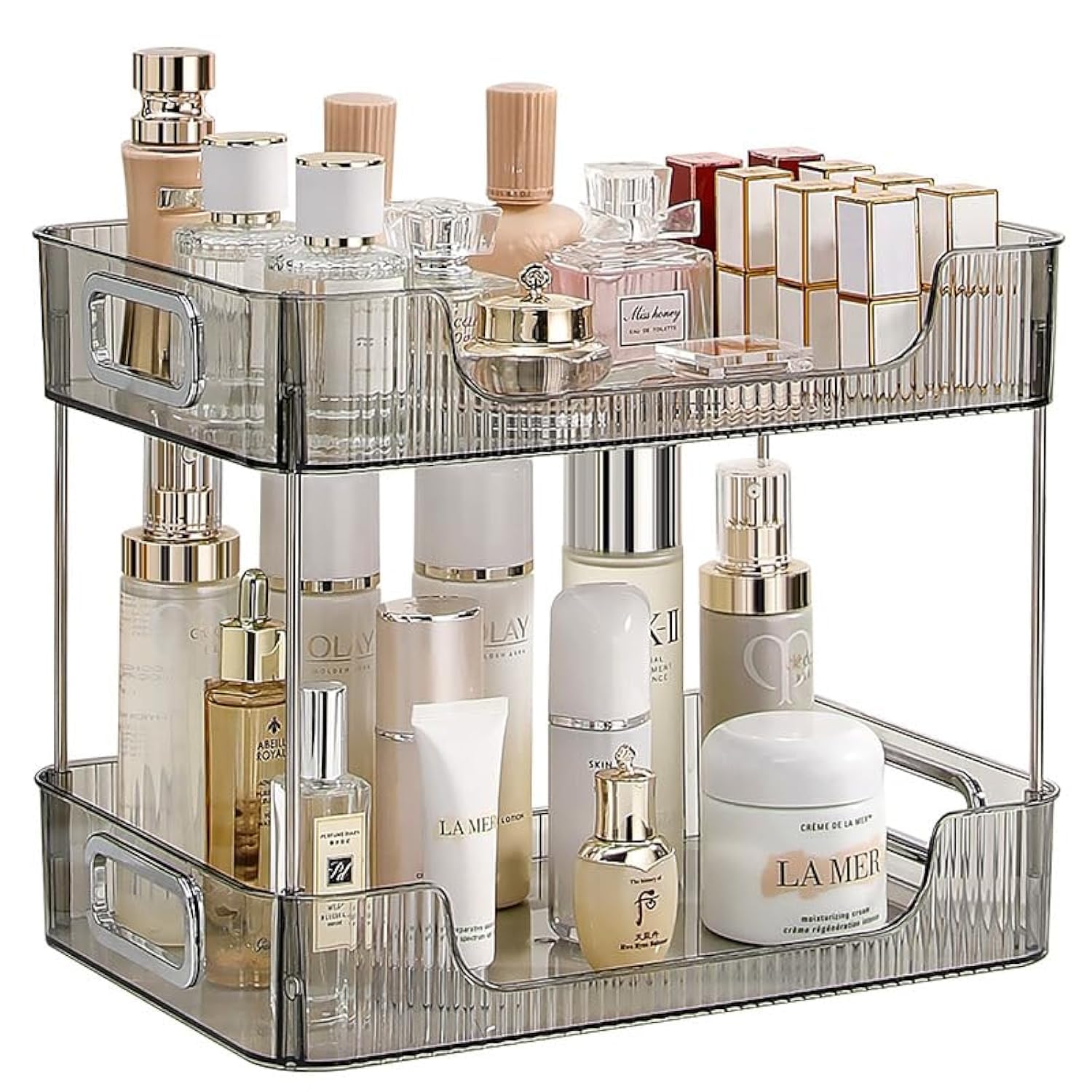 CESTATIVO 2-Tier Bathroom Counter Organiser | PET Skincare Vanity Tray, Grey
