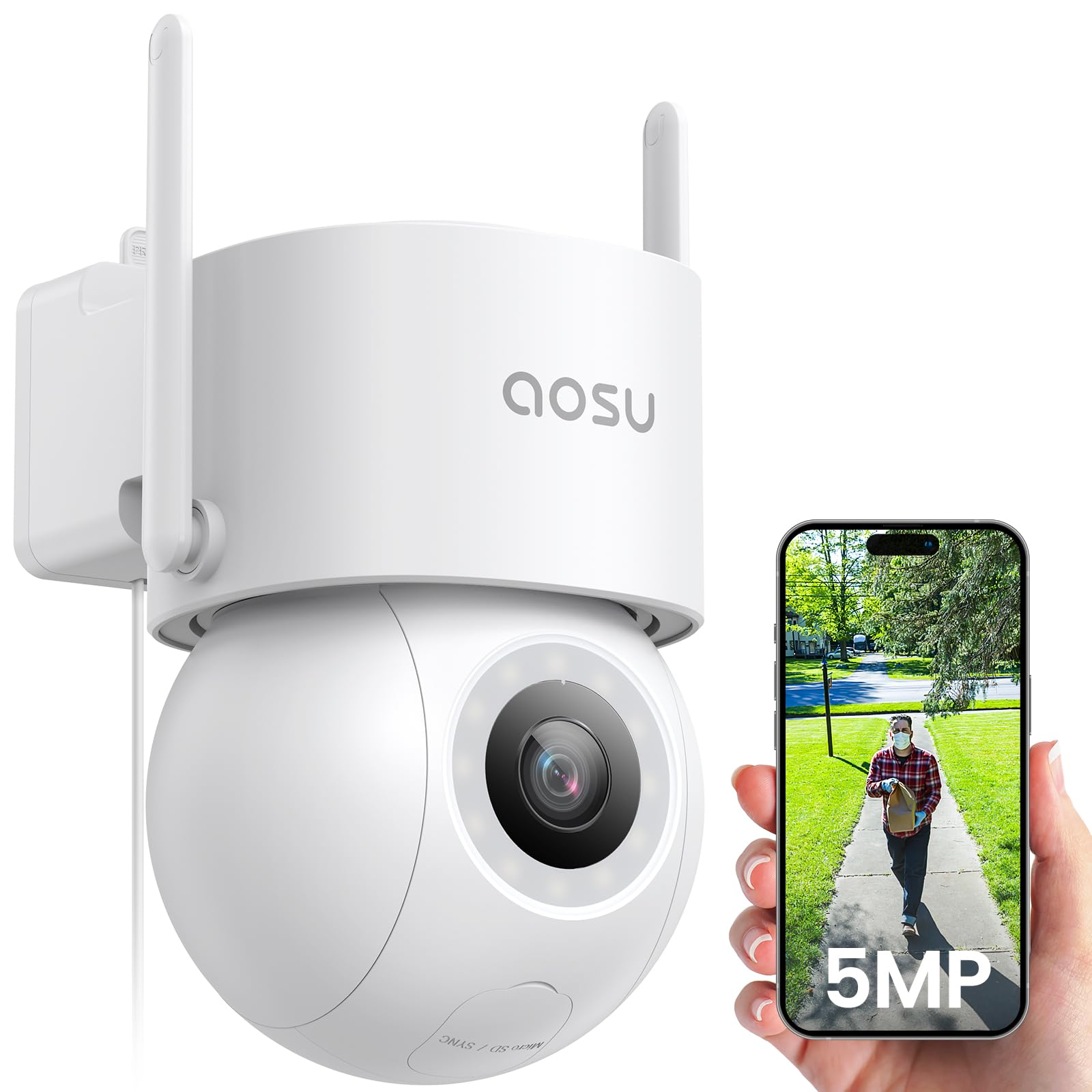 aosu 3K 5MP Outdoor Security Camera – 360° PTZ WiFi CCTV with Spotlight