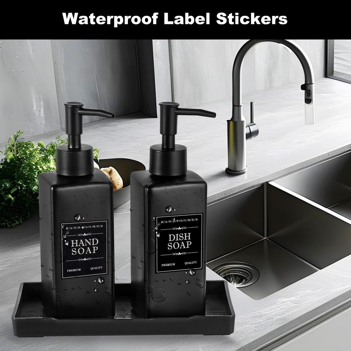 MirraSwit Black Glass Soap Dispenser with Tray, 350ML Square - image 4