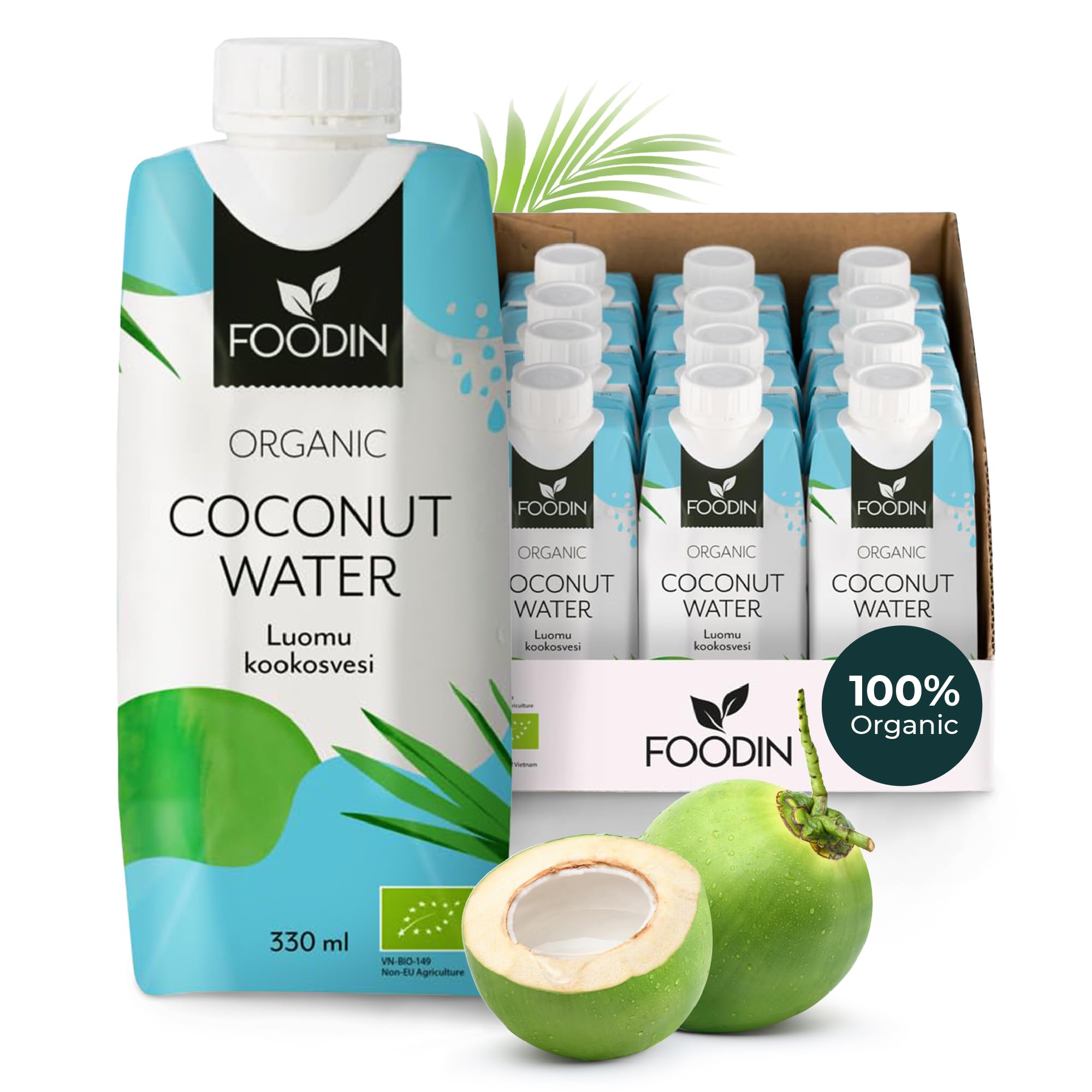 Foodin Organic Coconut Water – Natural Electrolytes – 12 x 330ml