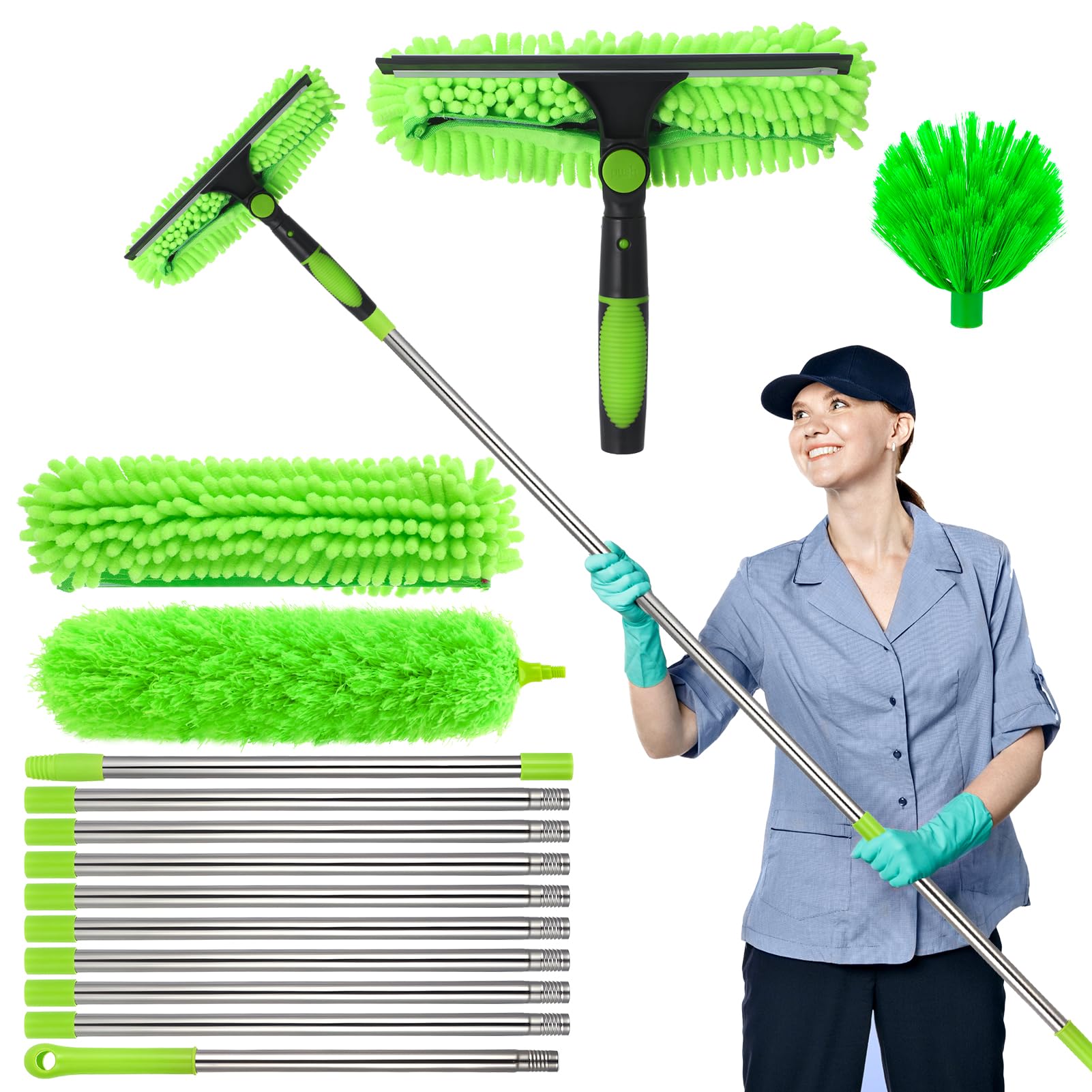 Saerryor 4.25M Window Squeegee Cleaning Kit | Telescopic Pole & Duster