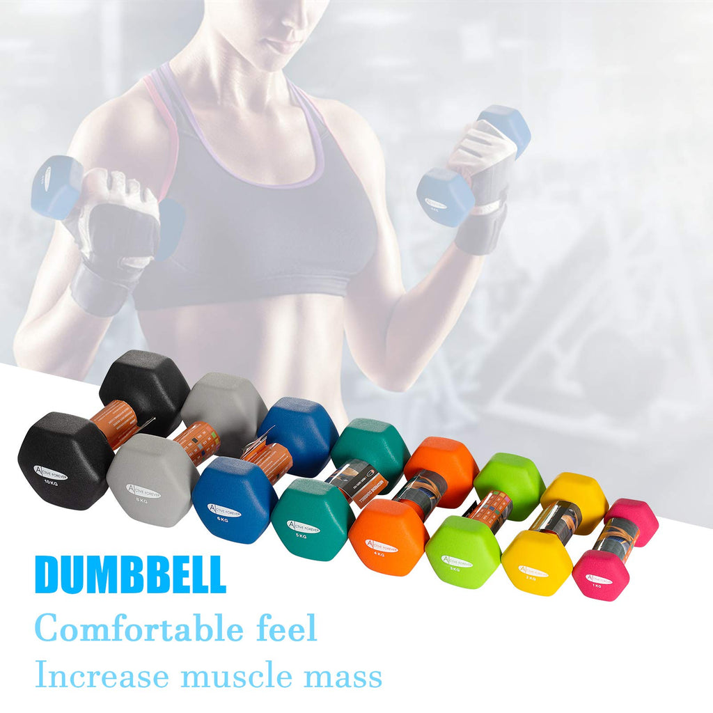 ACTIVE FOREVER Neoprene Hex Dumbbells Set of 2 | 8kg Grey Weights