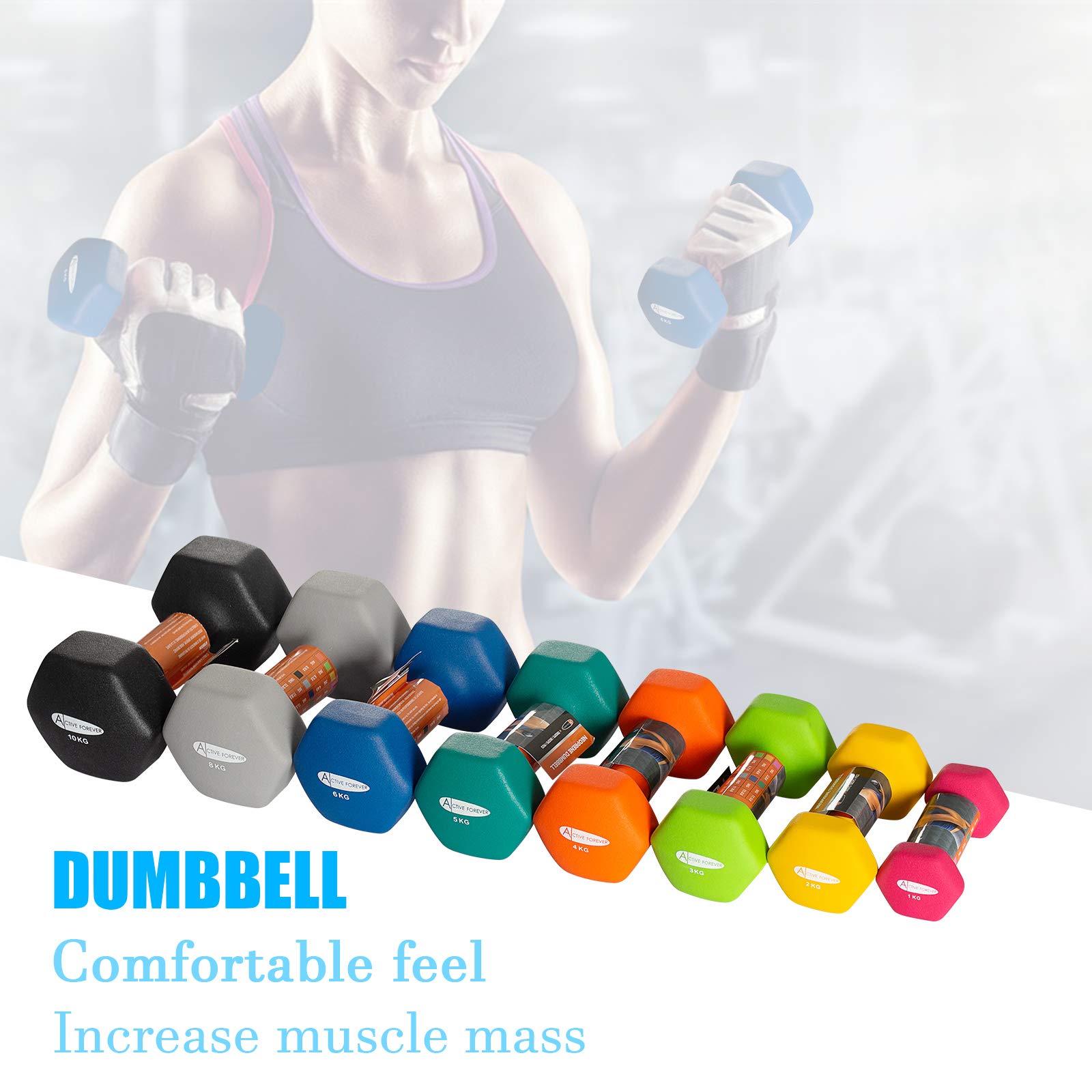 ACTIVE FOREVER Neoprene Hex Dumbbells Set of 2 | 8kg Grey Weights